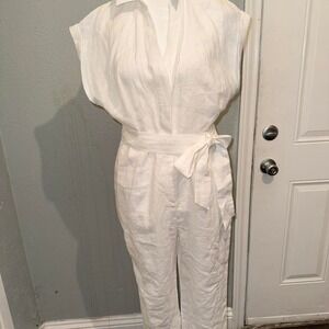 Boden Catriona Linen Jumpsuit White USA‎ 8P